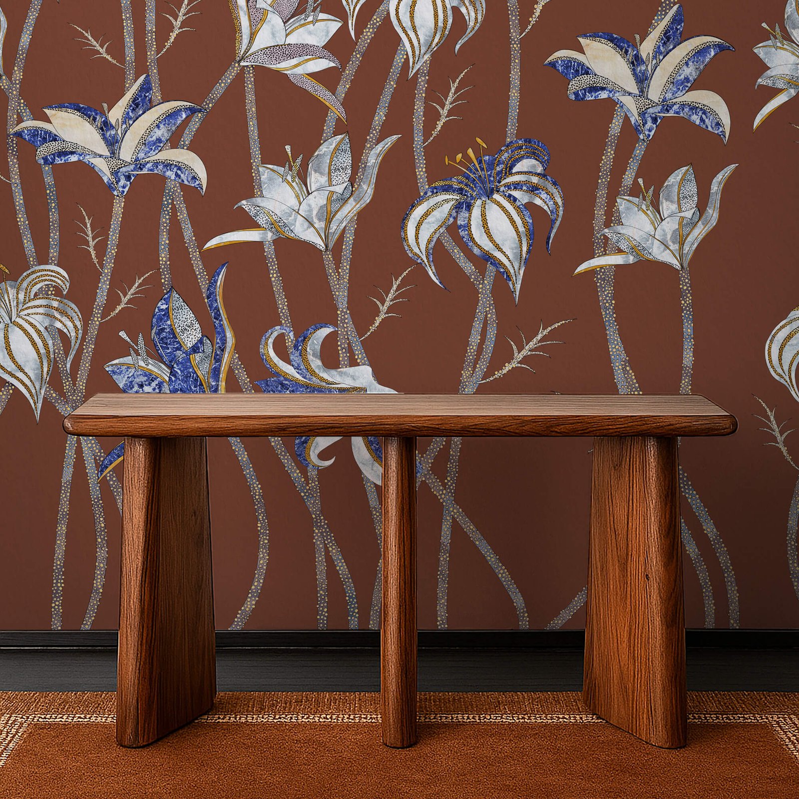 Fiori Terracotta Wallpaper by Marika Tardio - MaVoix Exclusive Wallpaper - Back consolle