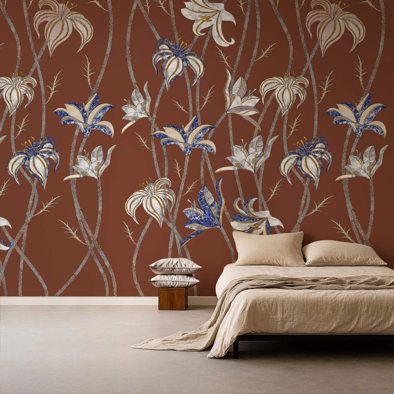 Fiori Terracotta Wallpaper by Marika Tardio - MaVoix Exclusive Wallpaper - Bedroom styling