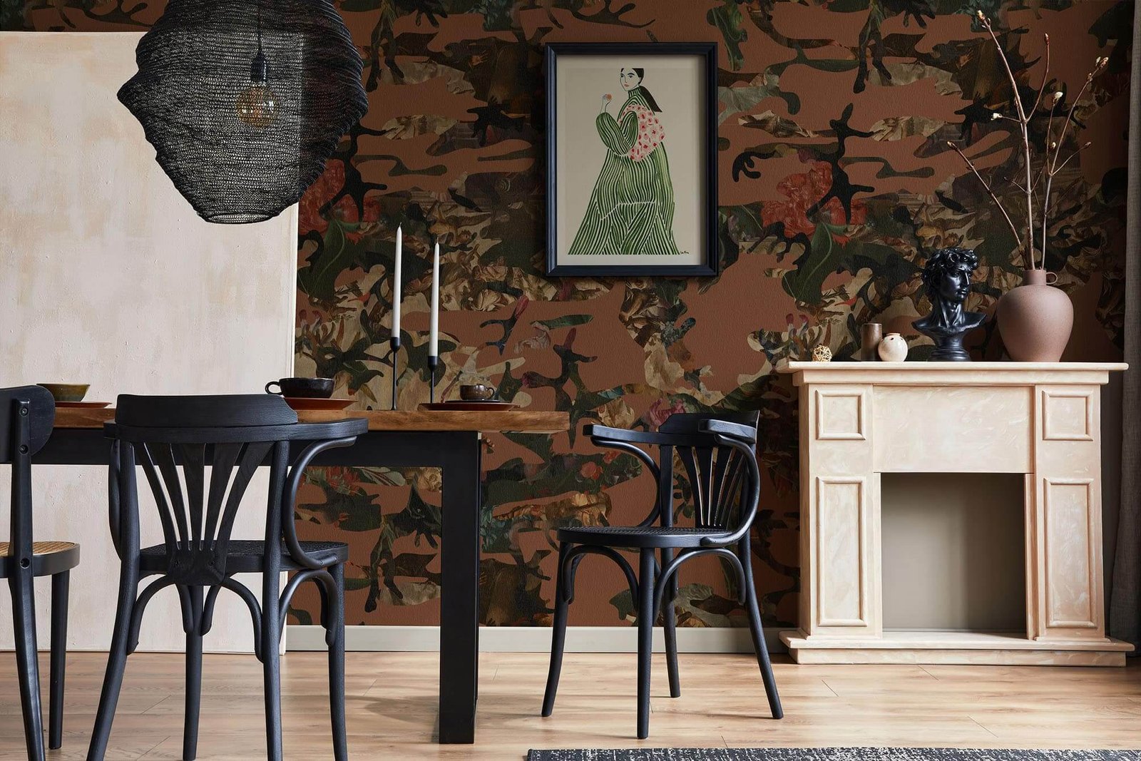 Hidden-in-plain-sight-Marsala-MaVoix-Wallpaper-by-Magnus-Gjoen-dining-room-extended-Spazio-Miscellanea