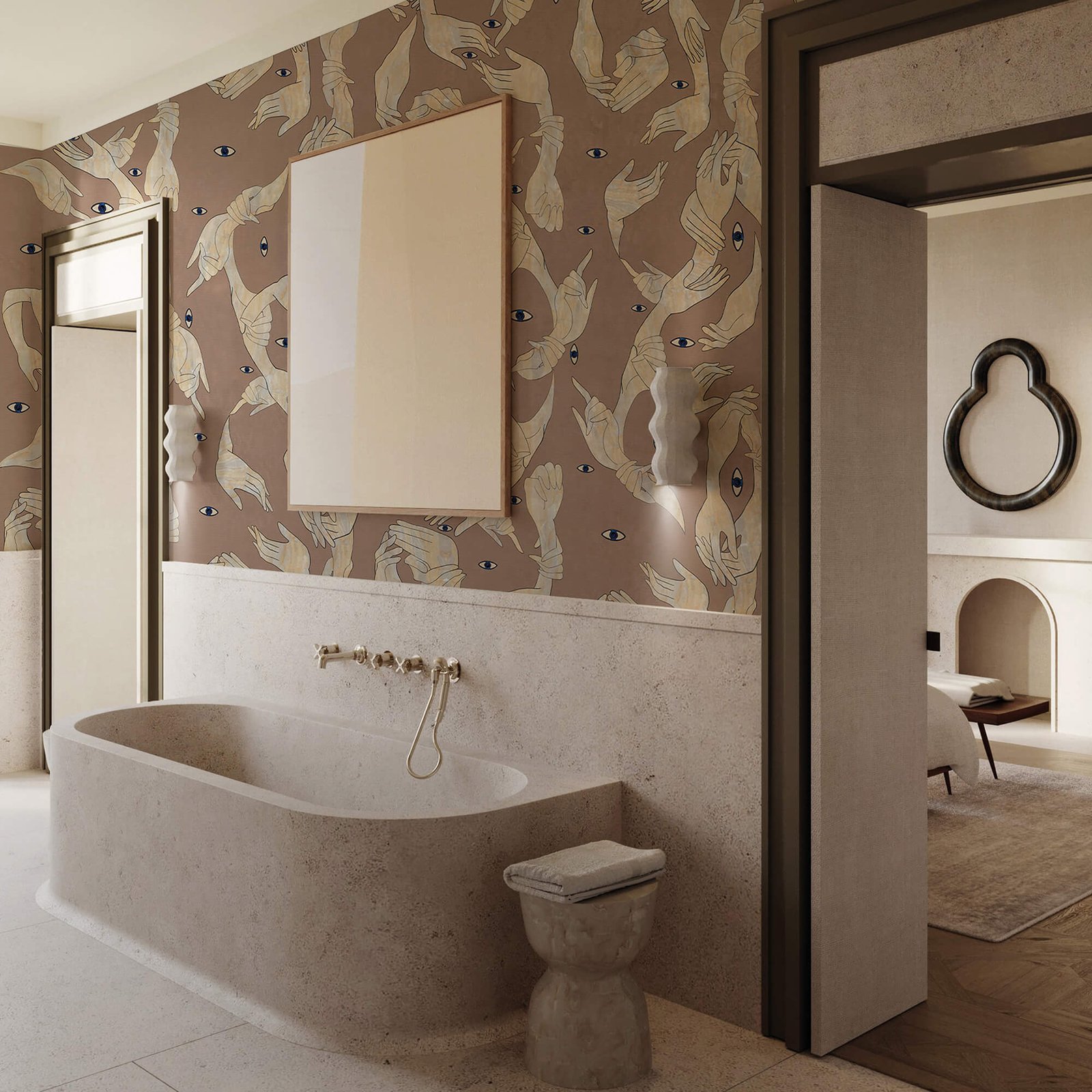 Uno, Nessuno Rosa Antico Cotone by Marika Tardio - Bathroom interior - MaVoix Exclusive Wallpaper