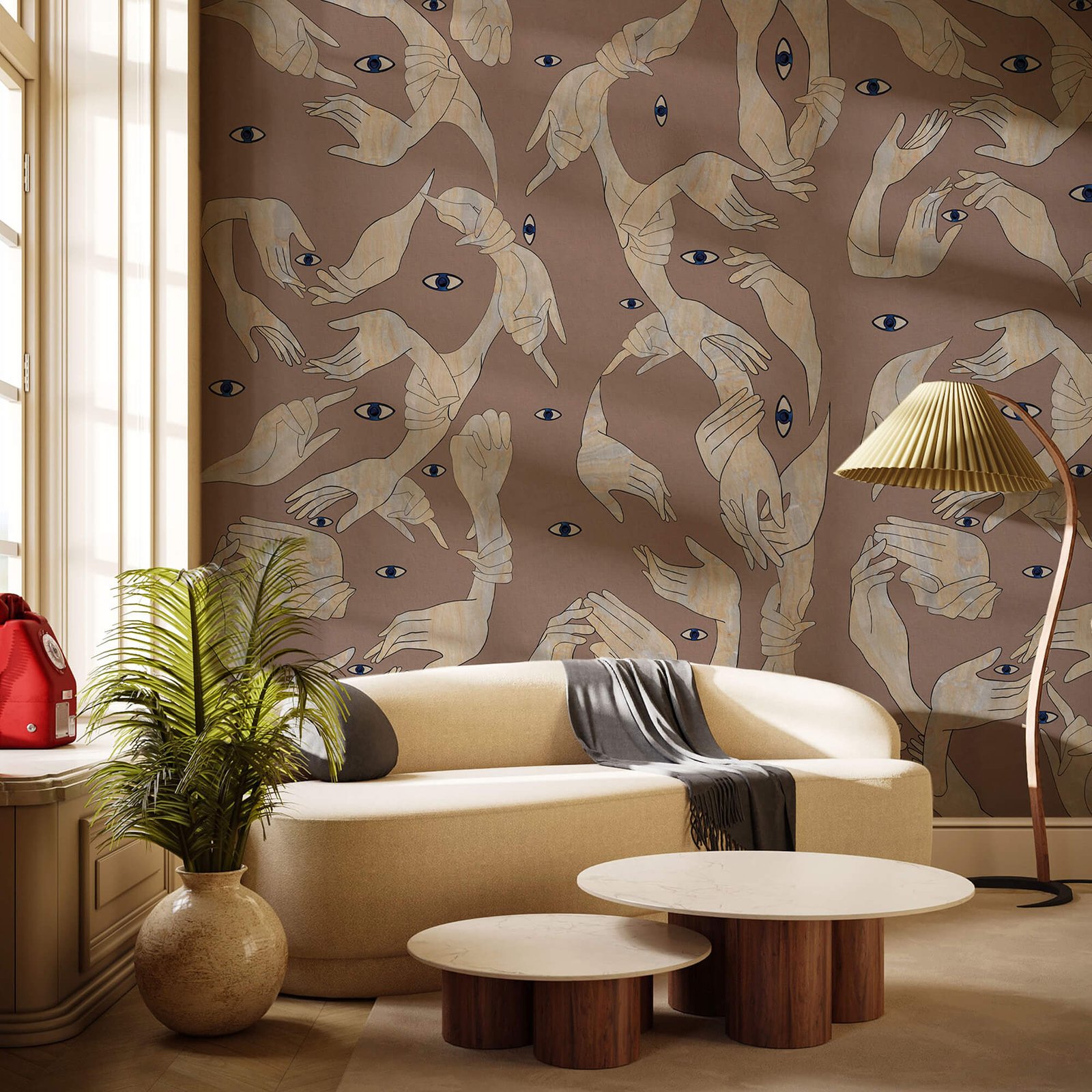 Uno, Nessuno Rosa Antico Cotone by Marika Tardio - Living room interior - MaVoix Exclusive Wallpaper