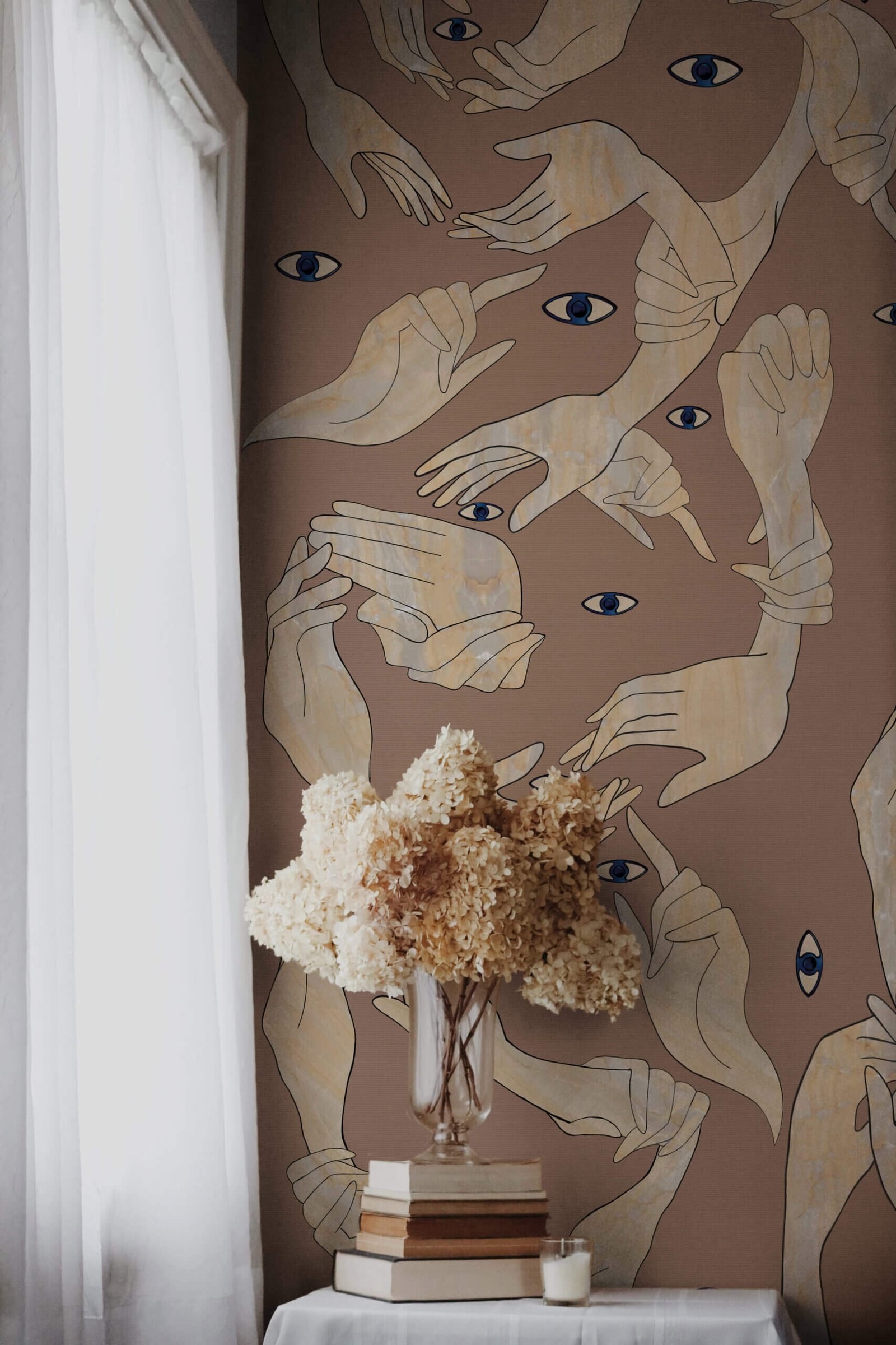 Uno-Nessuno-Rosa-antico-cotone-MaVoix-Carta-da-parati-home-corner-2-scaled