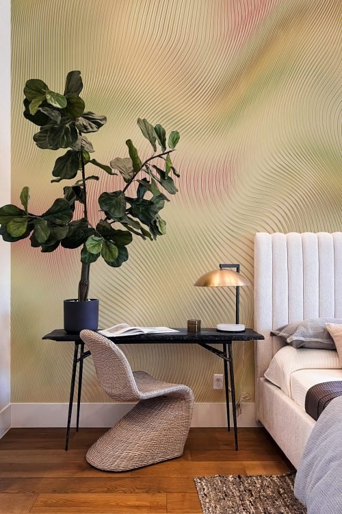 Interferenze-Lime-MaVoix-wallpaper-by-Studio-Lievito-pattern-Collezione-Racconti-bedroom-styling-scaled