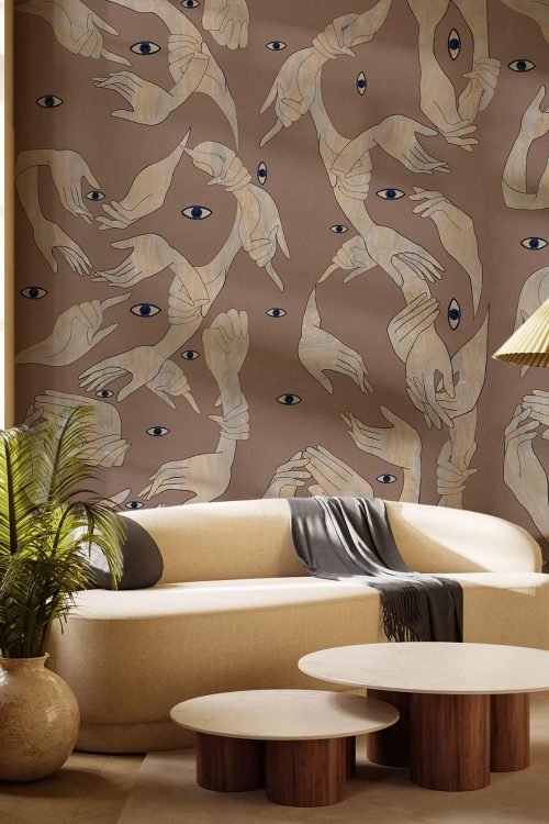 Uno, Nessuno Rosa Antico Cotone by Marika Tardio - Living room interior - MaVoix Exclusive Wallpaper